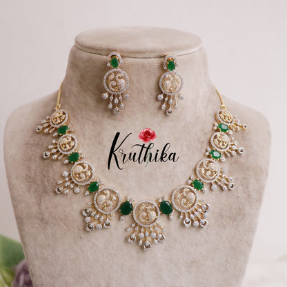 Royal Sparking CZ Charm Necklace Set NC2089 (Available in 2 Colours)