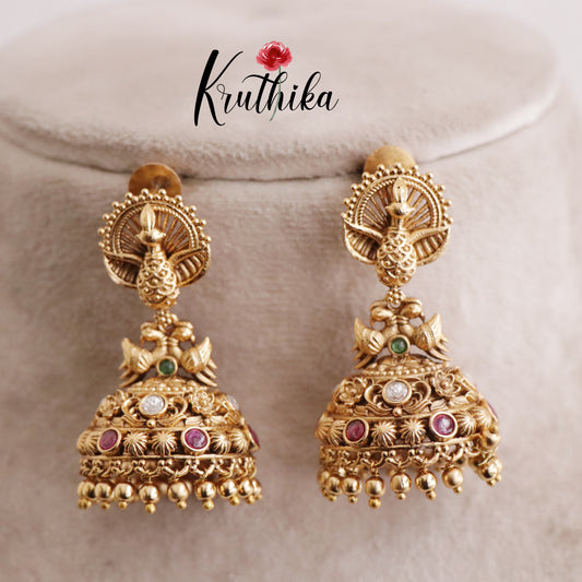 Beautiful Peacock Multi Stone Jhumkas E609