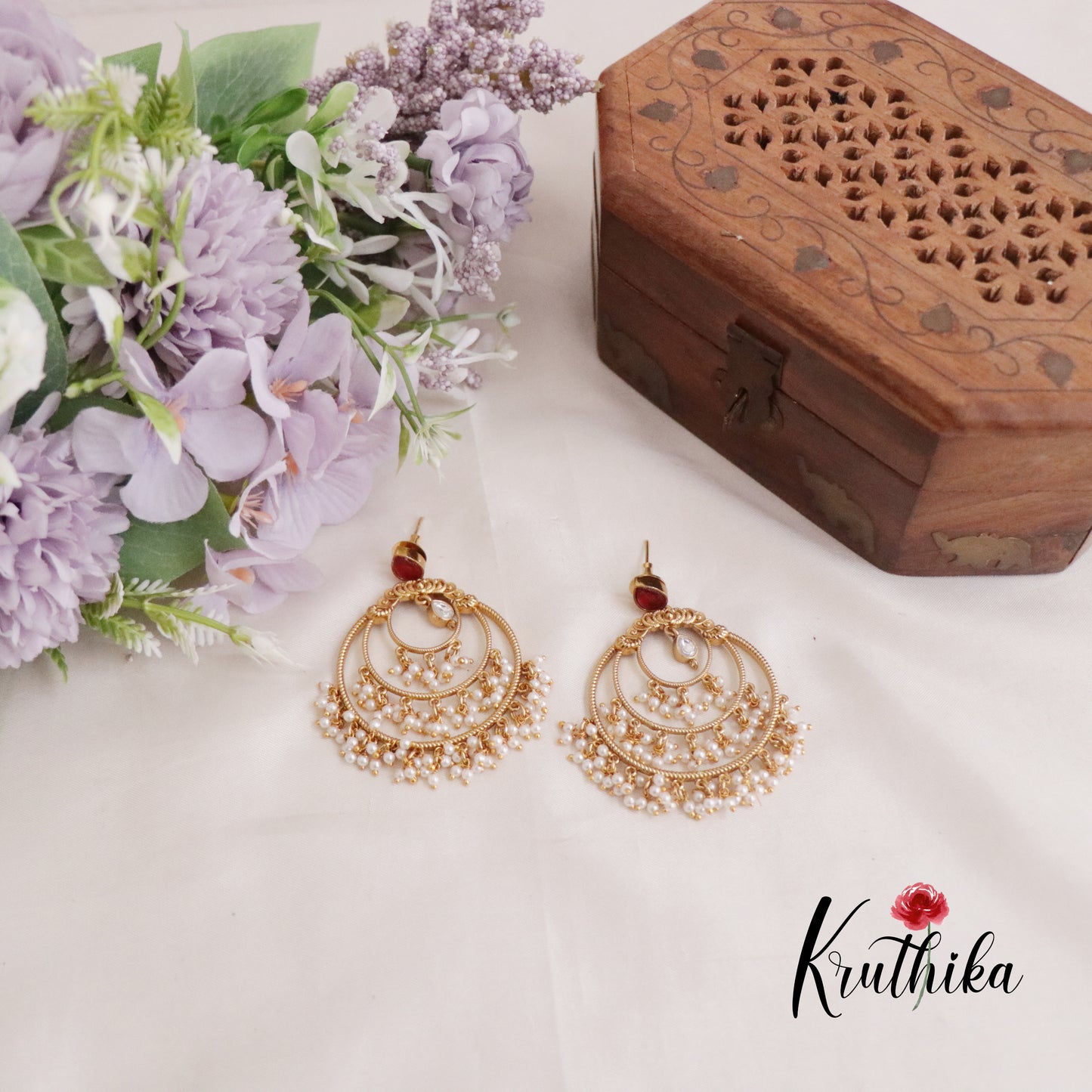 Trendy Pearl Cascade Chandbali Earring E462 (Available in 4 Colours)