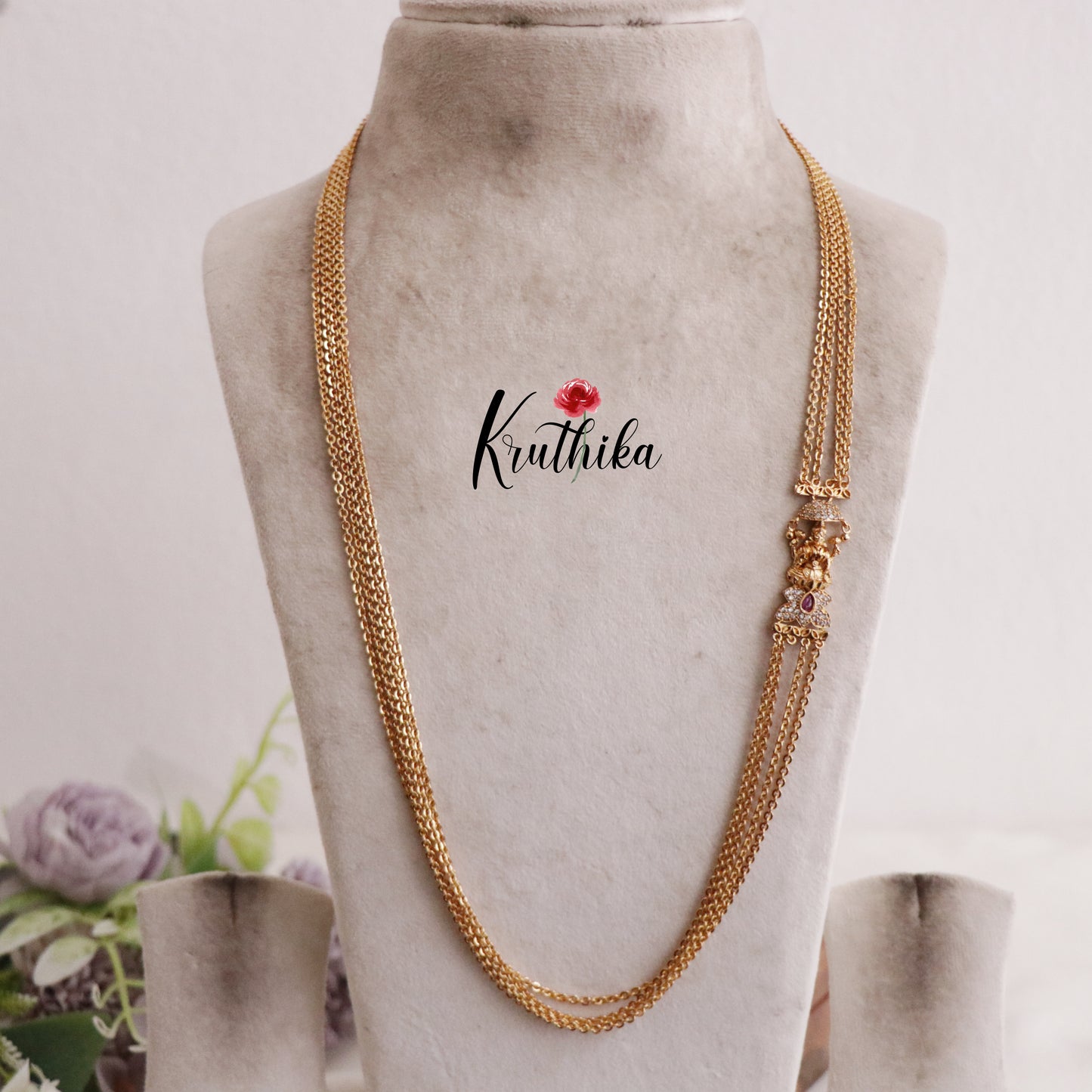 Pretty Multi Layer Ruby Lakshmi Vintage Chandra Haaram with Side AD Pendant LH1907