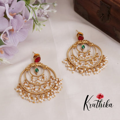 Trendy Pearl Cascade Chandbali Earring E570 (Available in 4 Colours)