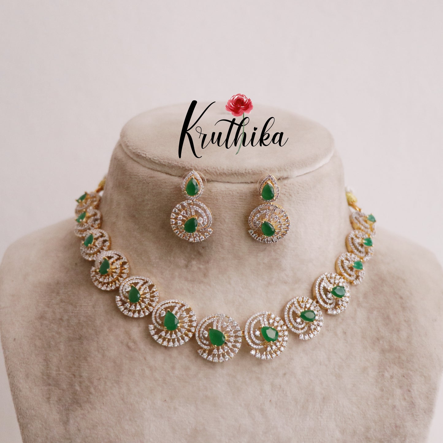 Beautiful Golden Spiral CZ Stone Necklace Set NC2093