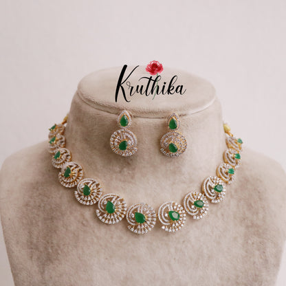 Beautiful Golden Spiral CZ Stone Necklace Set NC2093