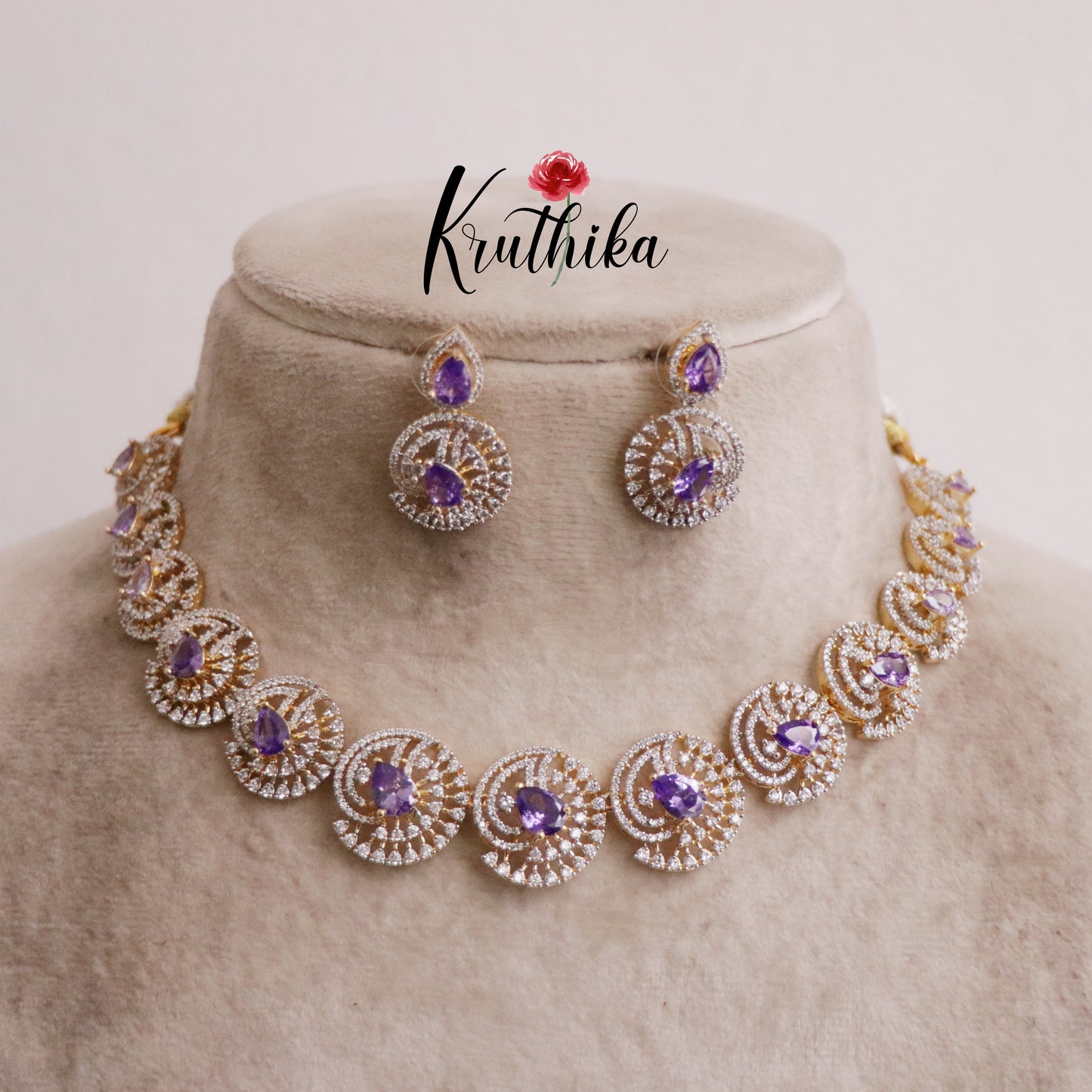 Beautiful Golden Spiral CZ Stone Necklace Set NC2093