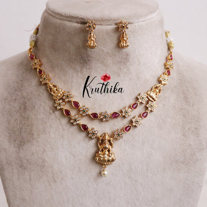 Simple AD Two Layer Lakshmi Pendant Necklace NC2195 (Available in 2 Colours)