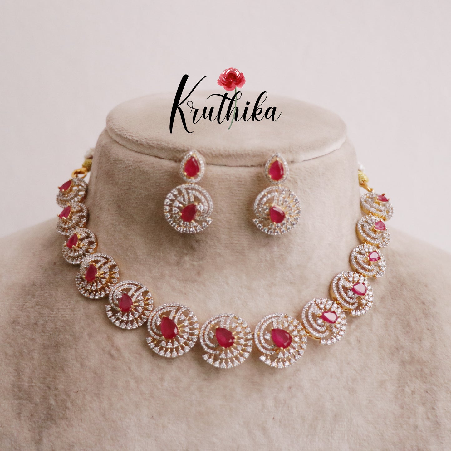 Beautiful Golden Spiral CZ Stone Necklace Set NC2093