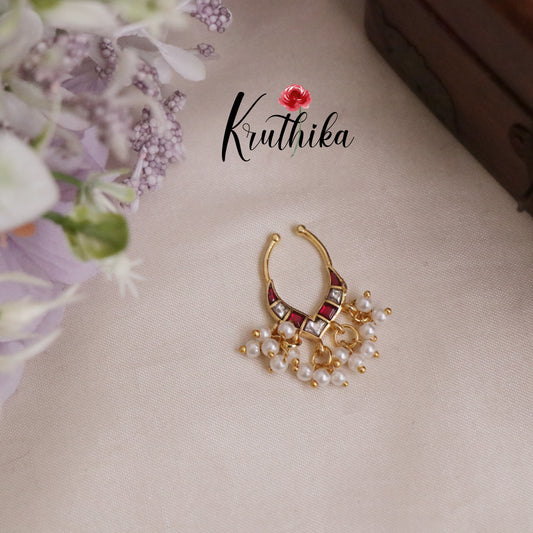Elegant Jadau Septum Nose Ring- No Piercing Required N37 (Available  in 7 Colours)
