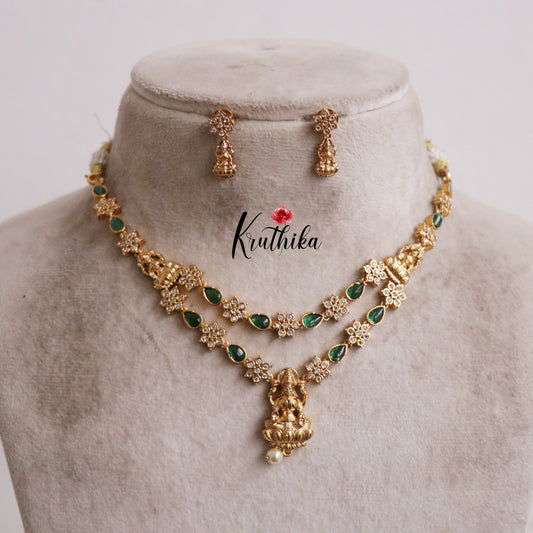 Simple AD Two Layer Lakshmi Pendant Necklace NC2195 (Available in 2 Colours)