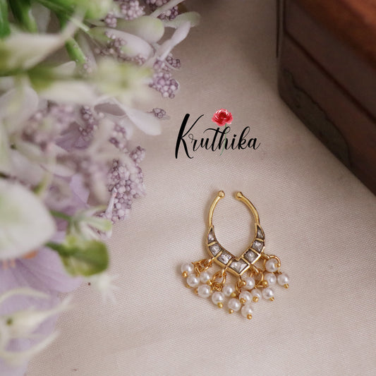 Elegant Jadau Septum Nose Ring- No Piercing Required N37 (Available  in 7 Colours)