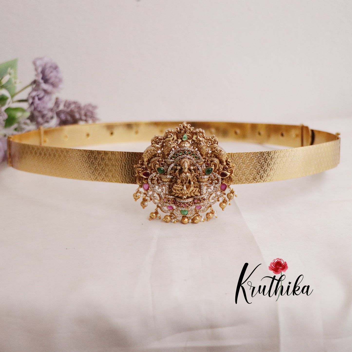 Grand Light Weight Temple Lakshmi Multi Stone Hip Belt V261
