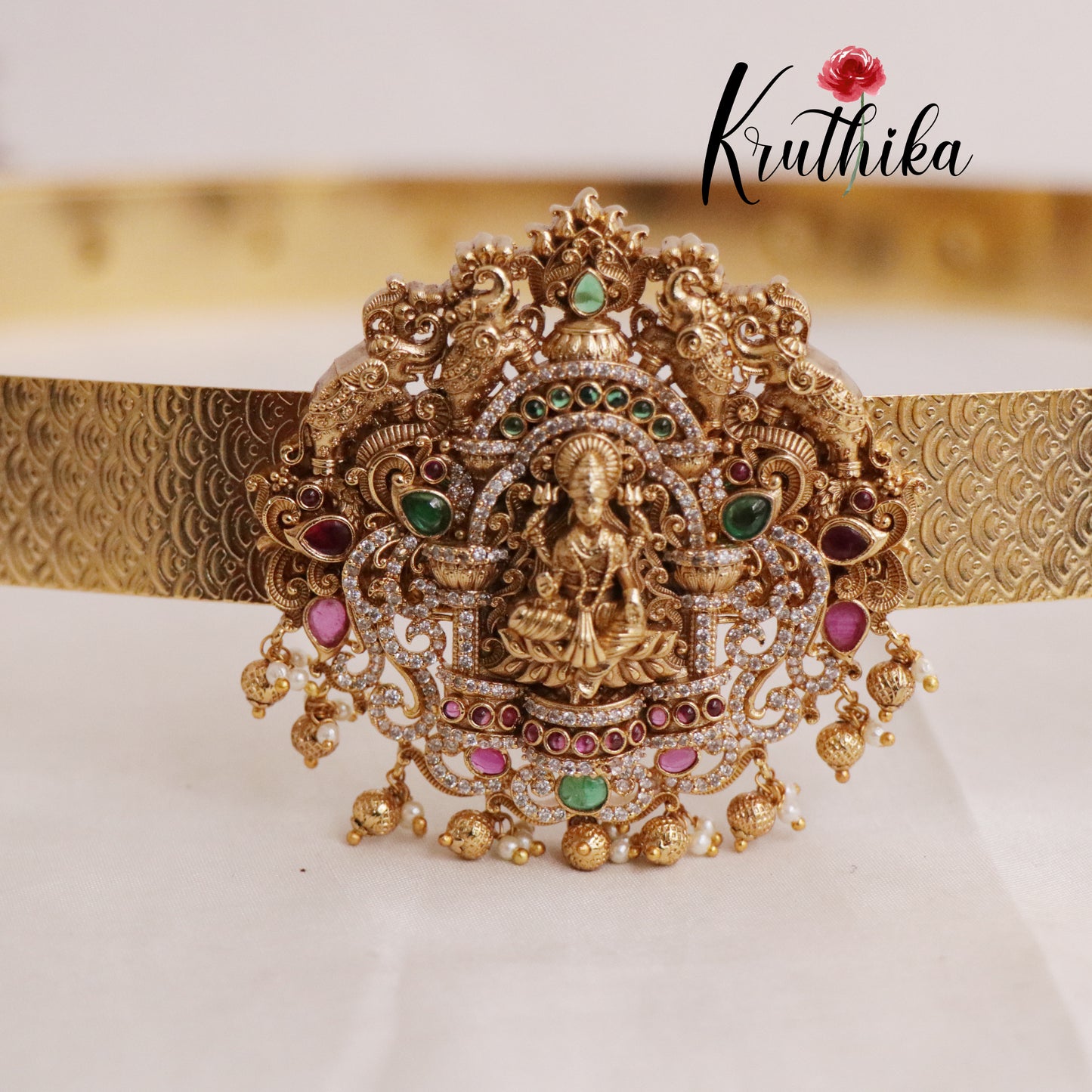 Grand Light Weight Temple Lakshmi Multi Stone Hip Belt V261