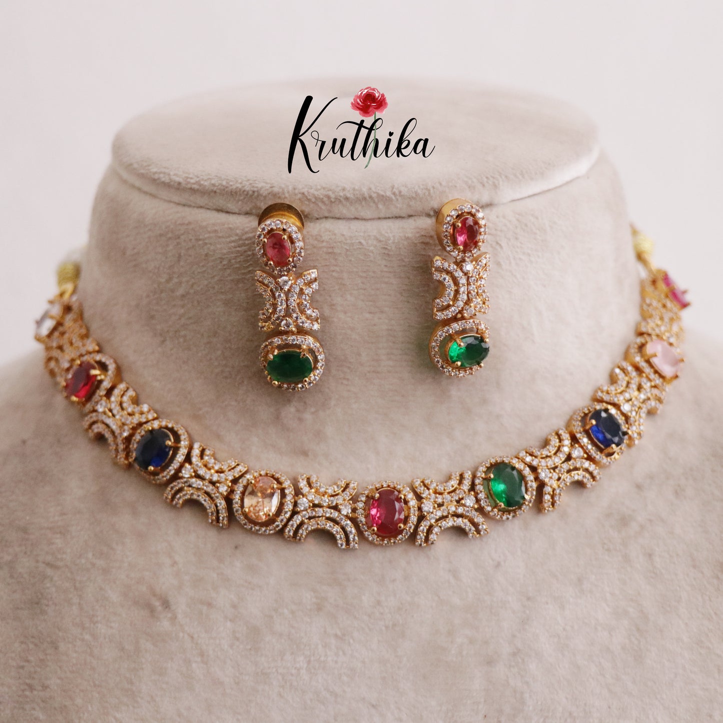 Beautiful AD/CZ  Navaratna Necklace NC2183
