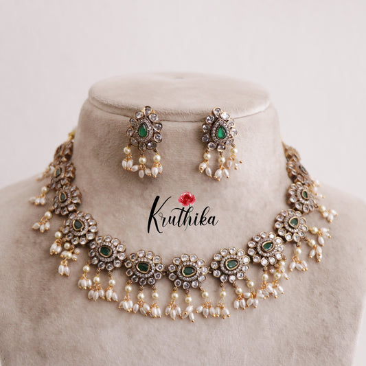 Simple Victorian Pearls Hanging Necklace Set NC2182 (Available in 2 Colours)