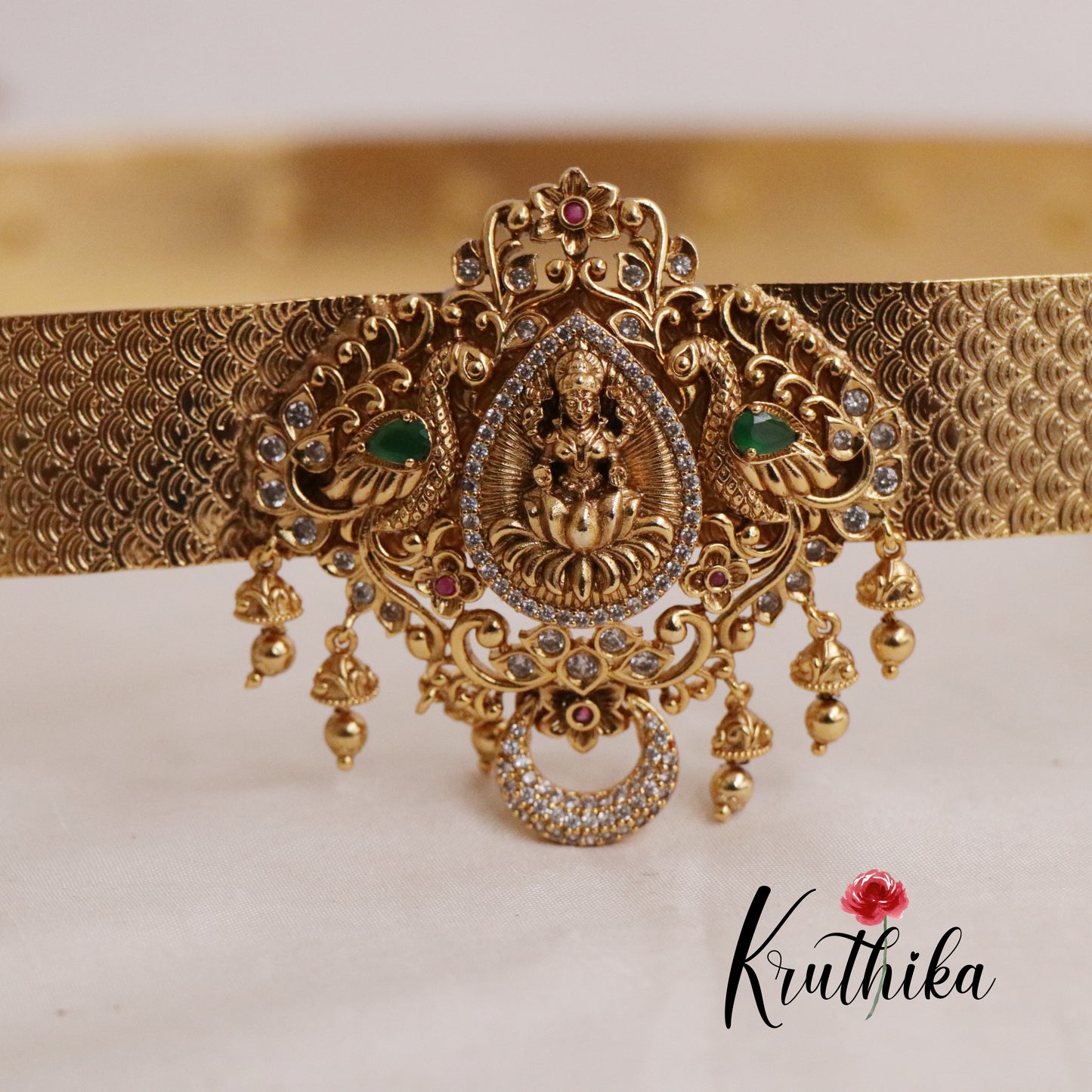 Grand Peacock Temple Lakshmi Devi Multi Stone Light Weight Hip Belt V260