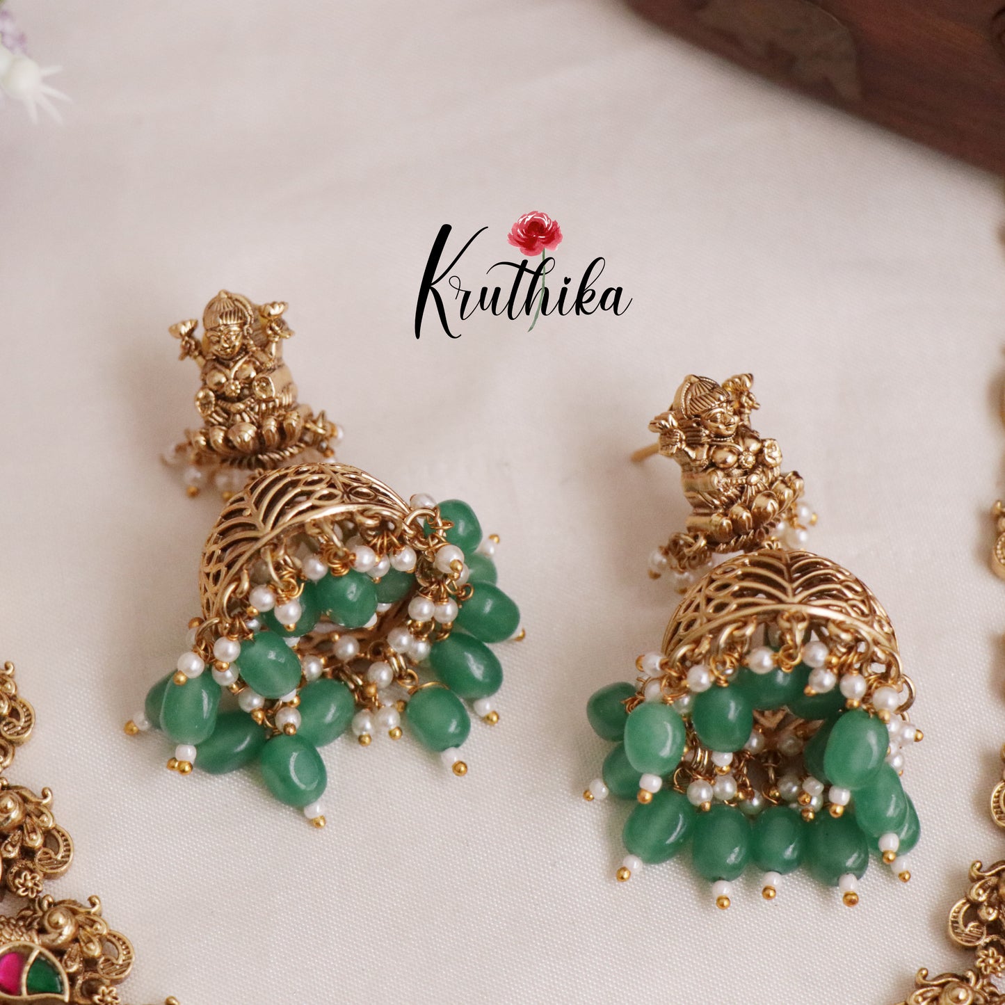 Beautiful Traditional Temple Lakshmi Necklace with Jadau Stones NC2100 (Available in 2 Beads)