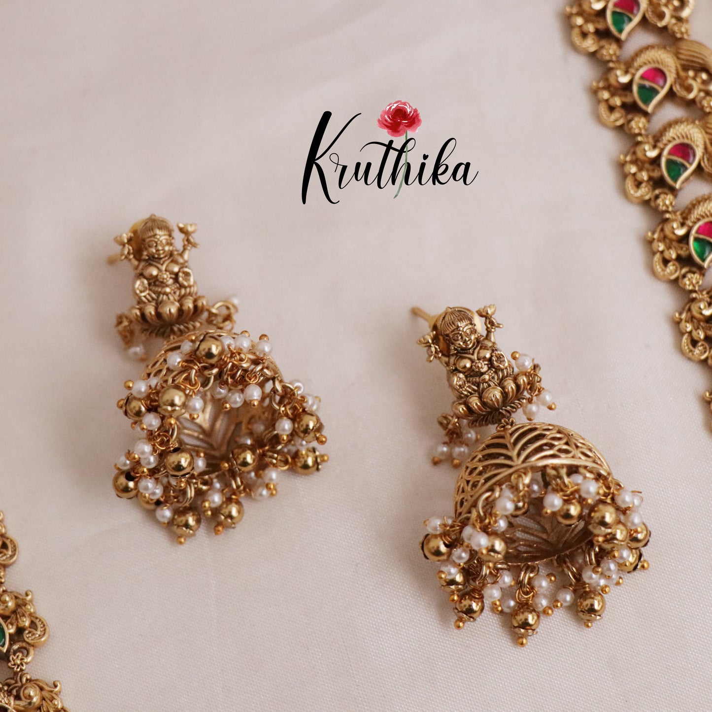 Beautiful Traditional Temple Lakshmi Haaram with Jadau Stones NC2101 (Available in 2 Beads)