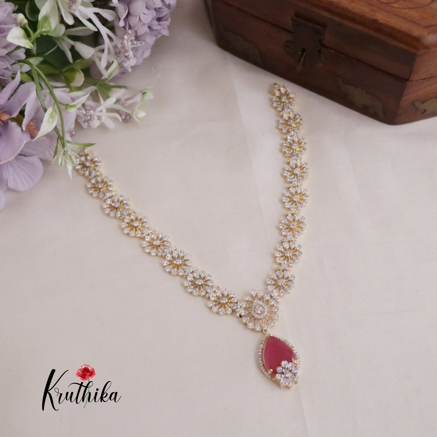 Gorgeous Sparking CZ Floral Design Necklace NC2133 (Available in 3 Colours)