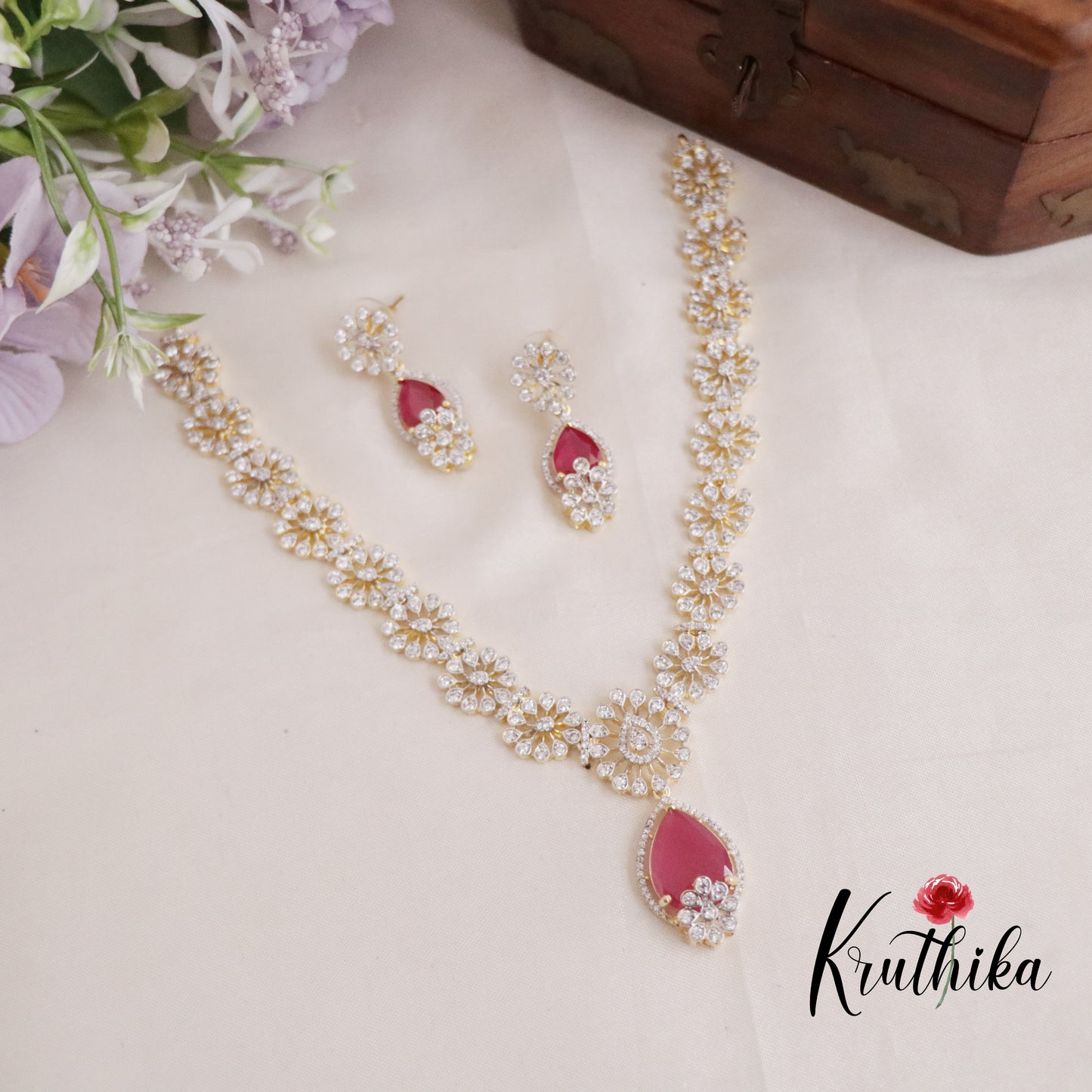Gorgeous Sparking CZ Floral Design Necklace NC2133 (Available in 3 Colours)