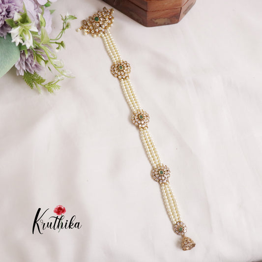 Stunning AD Floral Jhumka Jada Billa With Triple Layered Pearl J280