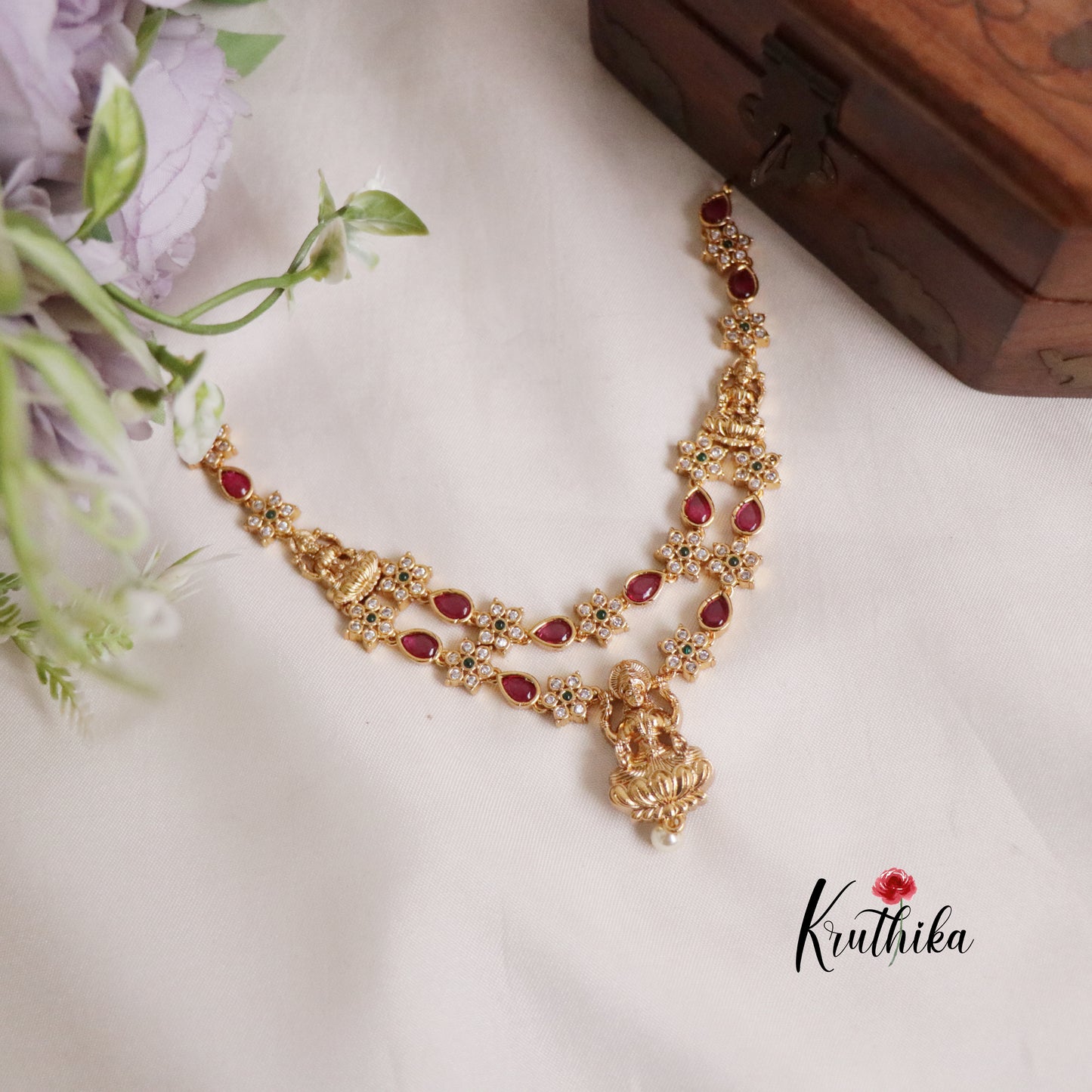 Simple AD Two Layer Lakshmi Pendant Necklace NC2195 (Available in 2 Colours)