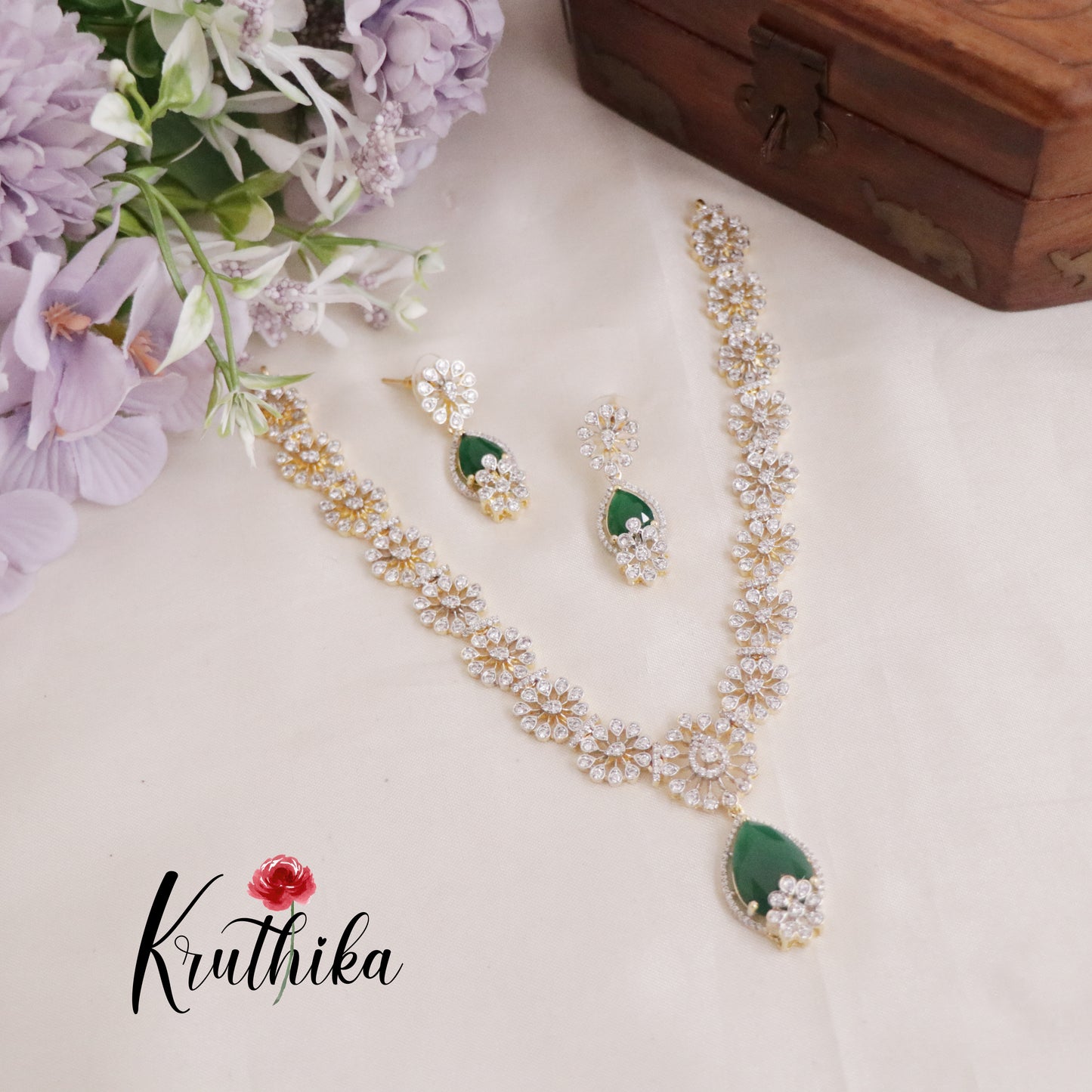 Gorgeous Sparking CZ Floral Design Necklace NC2133 (Available in 3 Colours)
