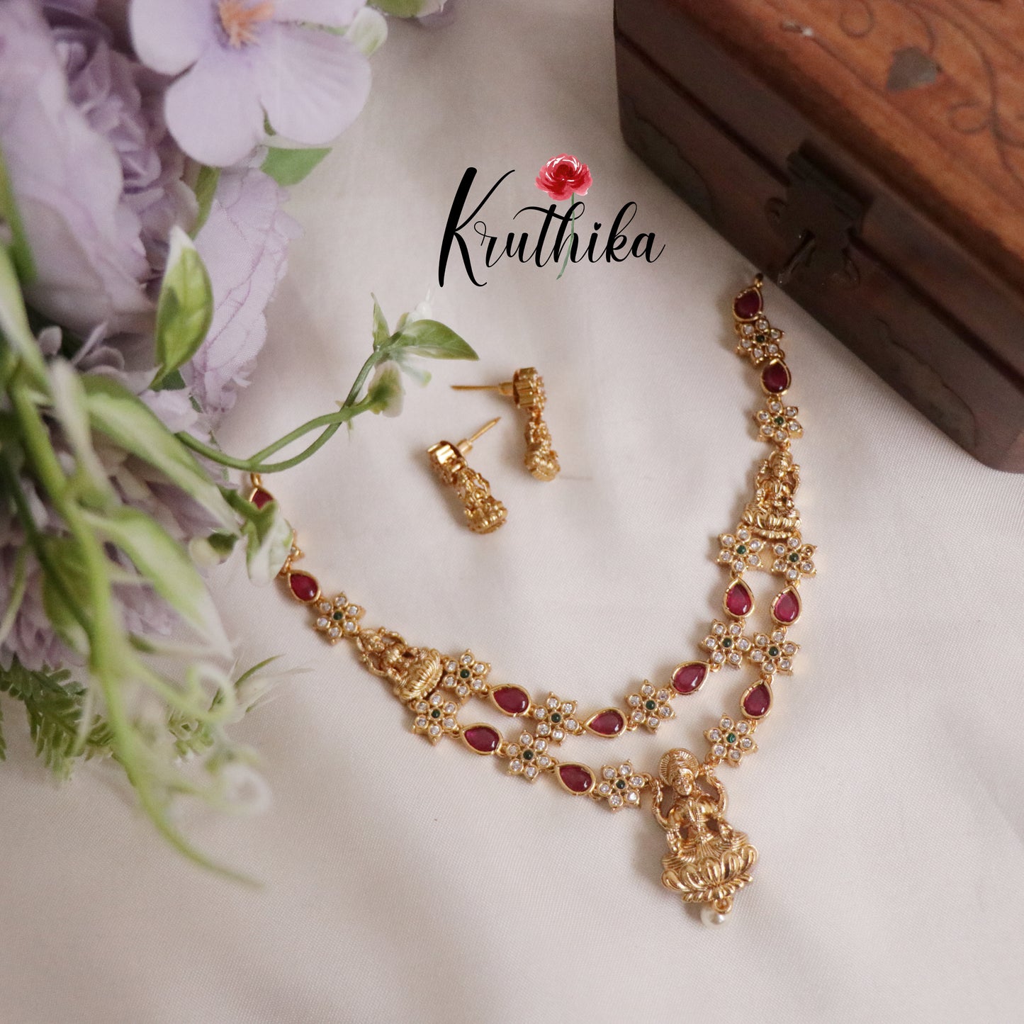 Simple AD Two Layer Lakshmi Pendant Necklace NC2195 (Available in 2 Colours)