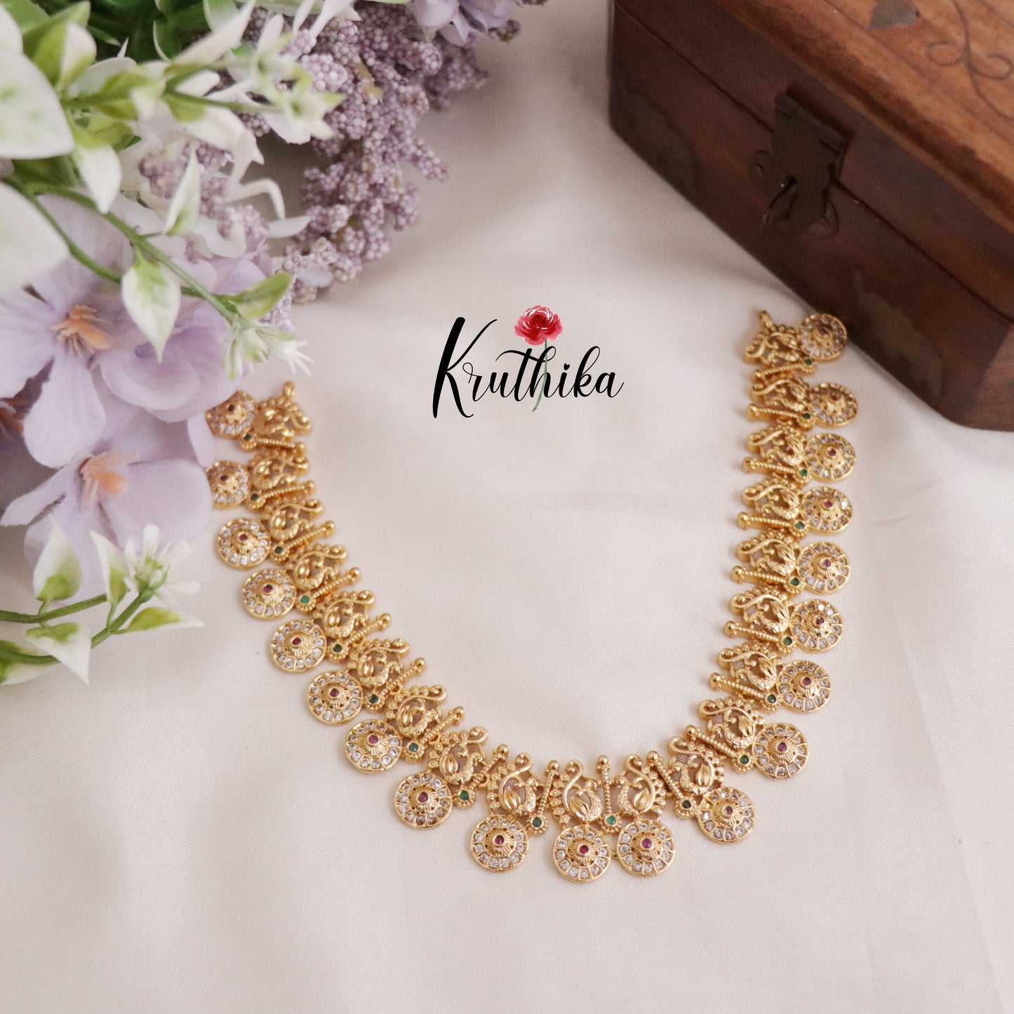 Sparkling Peacock Floral Coin Motifs Necklace NC2618