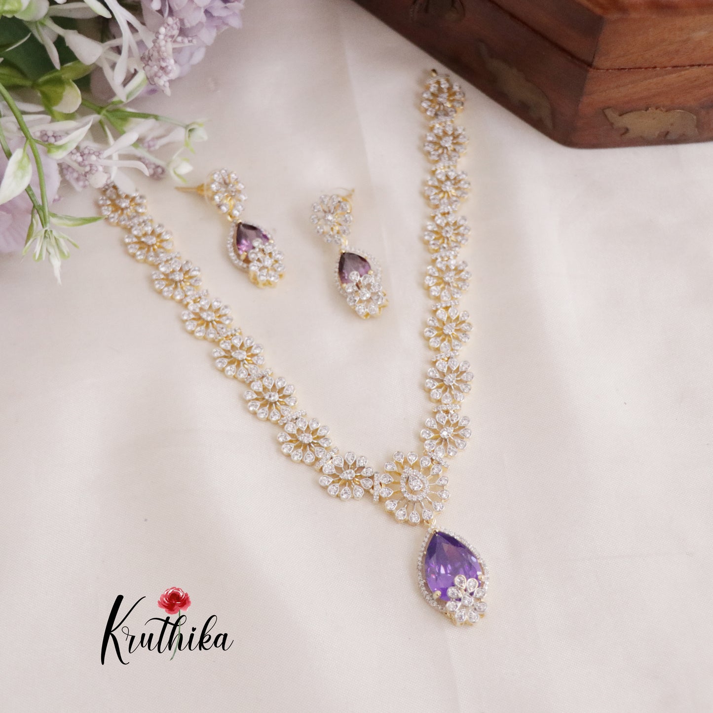 Gorgeous Sparking CZ Floral Design Necklace NC2133 (Available in 3 Colours)