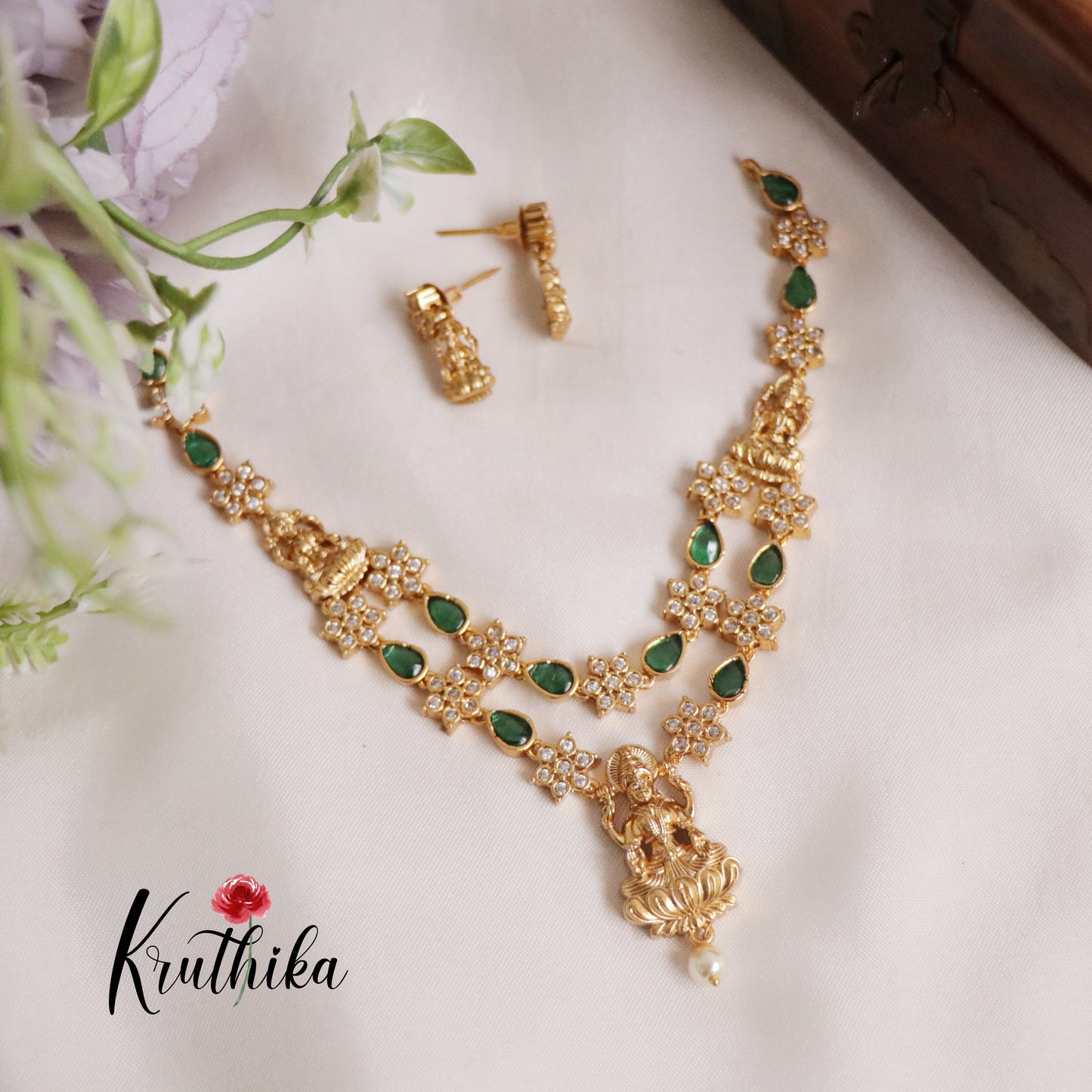 Simple AD Two Layer Lakshmi Pendant Necklace NC2195 (Available in 2 Colours)