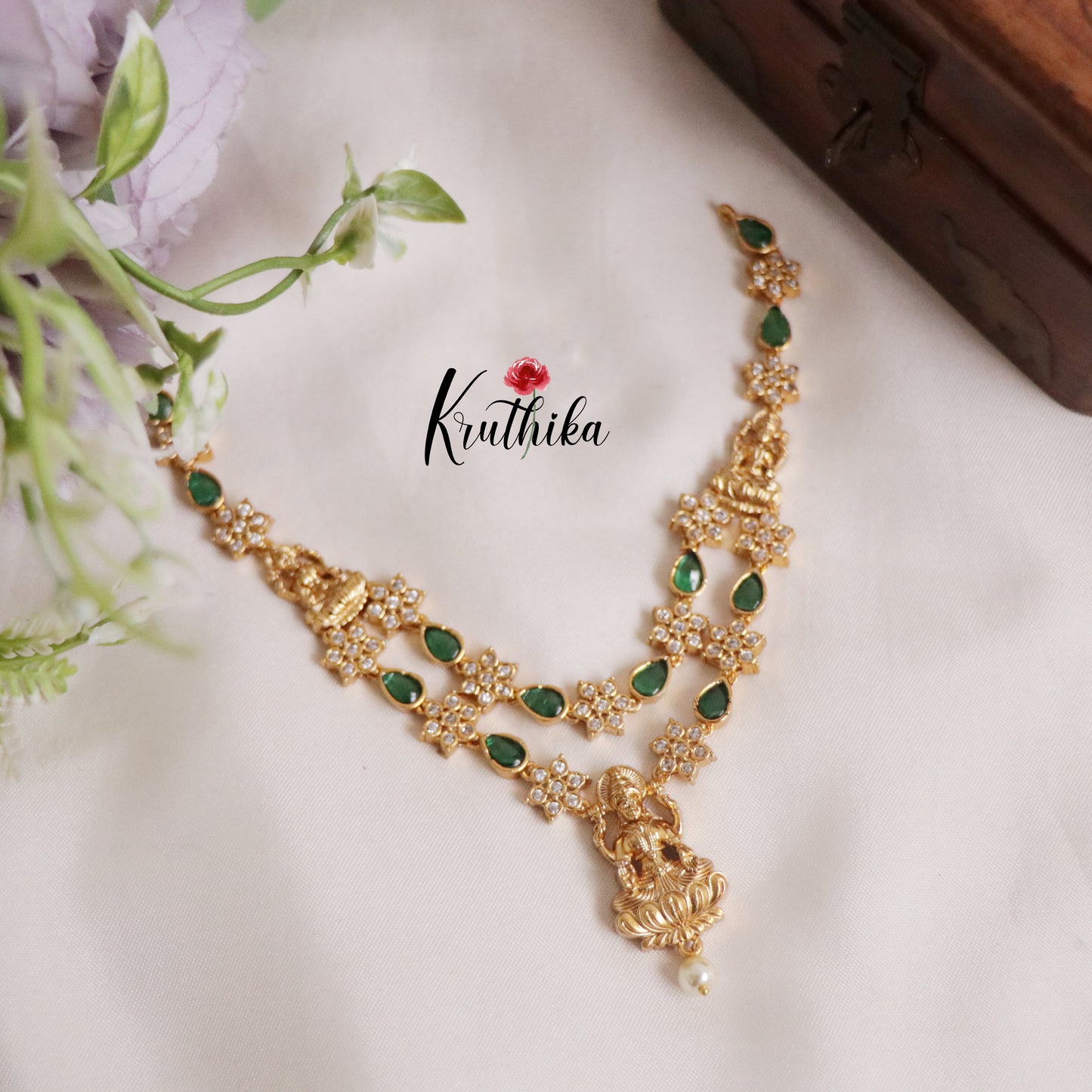 Simple AD Two Layer Lakshmi Pendant Necklace NC2195 (Available in 2 Colours)