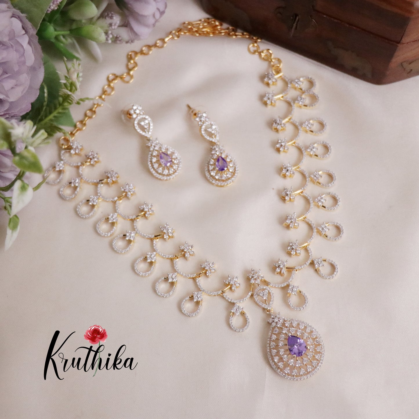 Beautiful Divine Sparkling CZ Necklace Set NC2140 (Available in 3 Colours)
