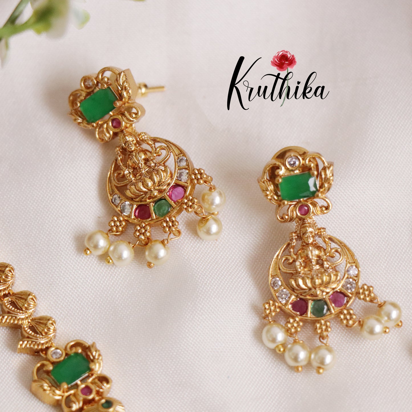 Elegant Temple Lakshmi Necklace with Pearl Drop NC2194