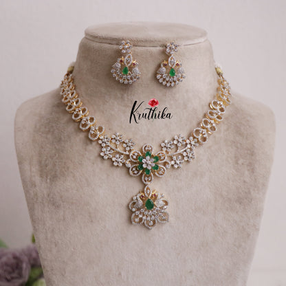 Beautiful CZ Jade Blossom AD Necklace Set NC2144 (Available in 3 Colours)