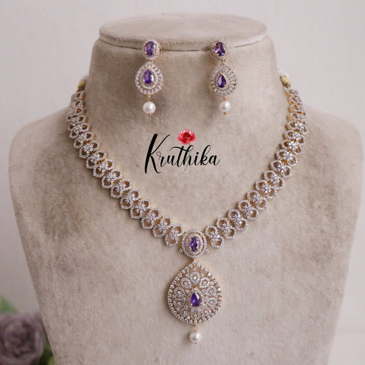 Elegant CZ Sparking Starlight Orchid with Pearl Drops Necklace NC2147 (Available In 3 Colours)