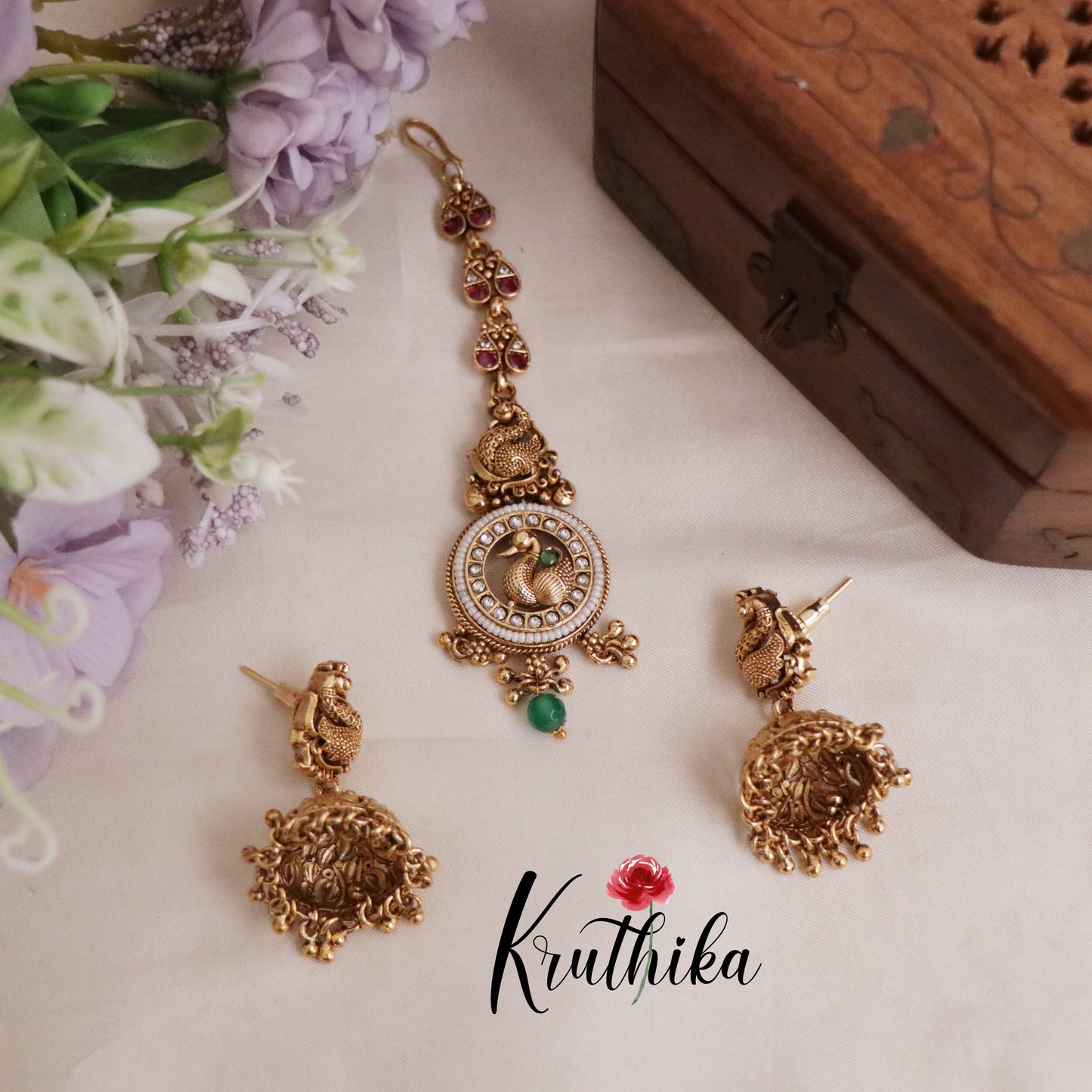 Grand AD Jadau Peacock Temple Lakshmi Bridal Choker Set NC2105