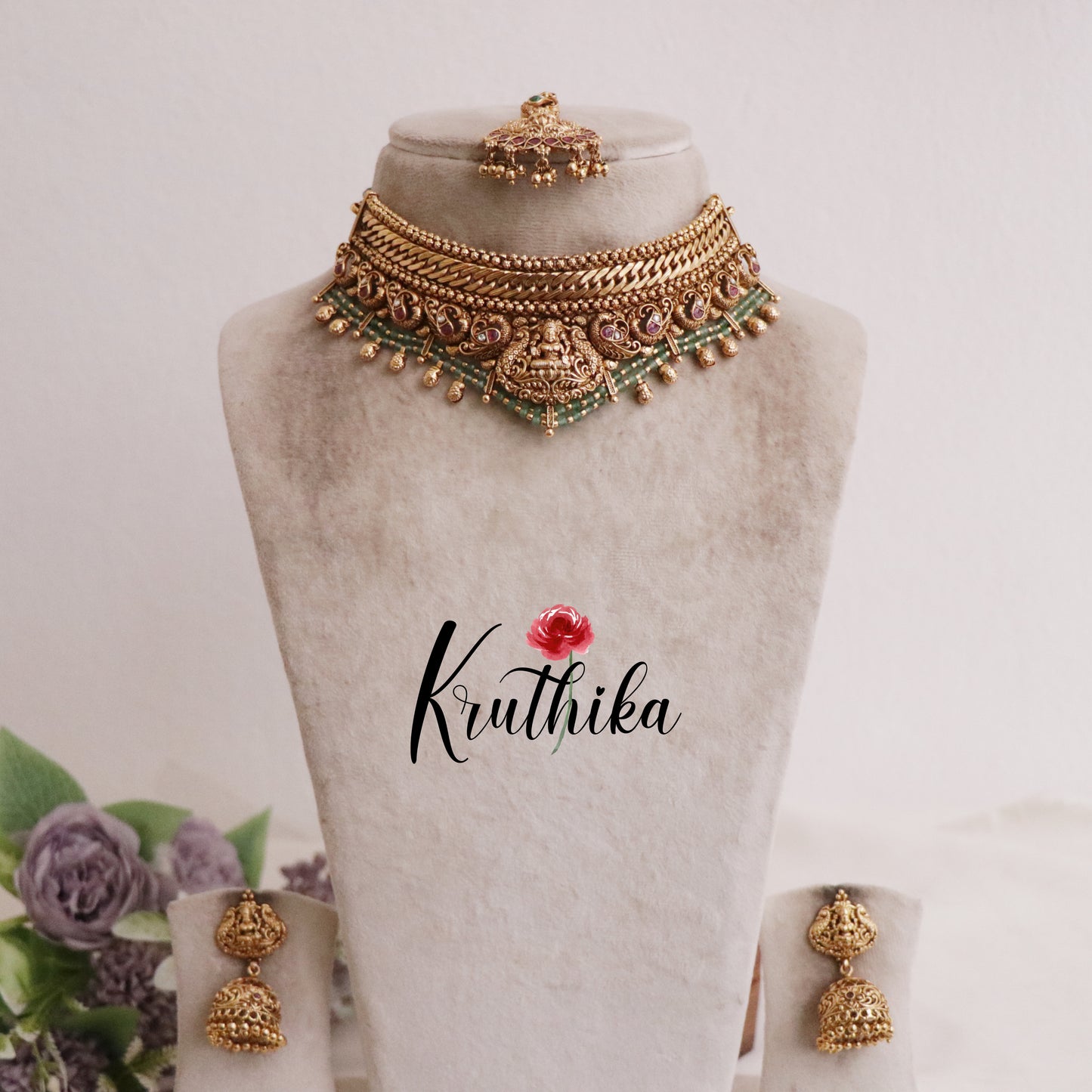Premium Bridal Jalebi Temple Lakshmi Chocker Set NC2105