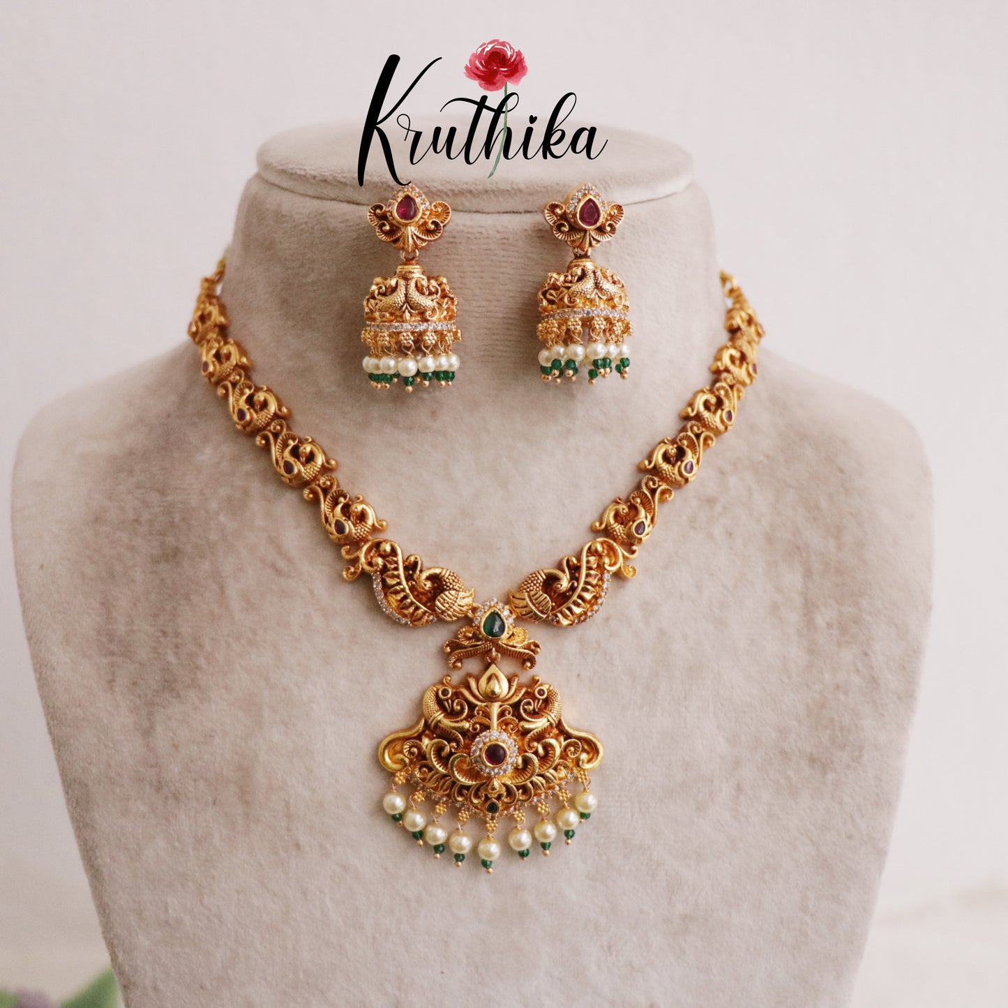 Beautiful Peacock Design Multi Stone Necklace Set NC2104