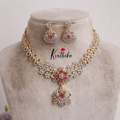Beautiful CZ Jade Blossom AD Necklace Set NC2144 (Available in 3 Colours)