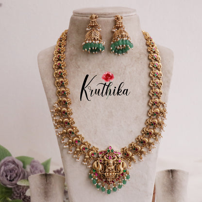 Beautiful Traditional Temple Lakshmi Haaram with Jadau Stones NC2101 (Available in 2 Beads)