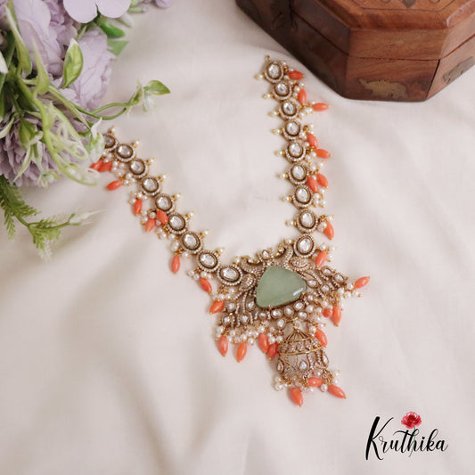Luxury Peacock Mossiante Necklace with Peach Coral Beads NC2156