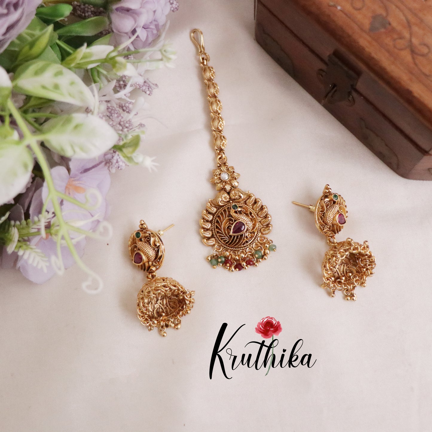 Luxury AD Floral Peacock Design Multi Stone Bridal Choker NC2112