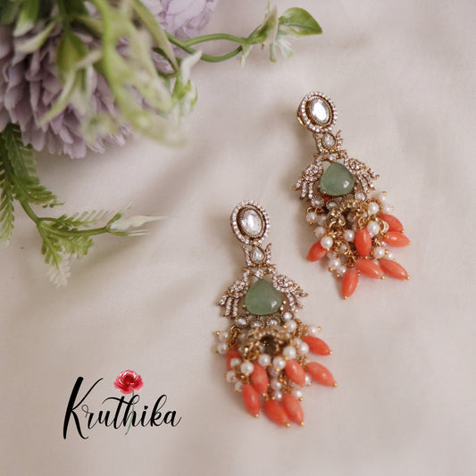 Luxury Peacock Mossiante Necklace with Peach Coral Beads NC2156