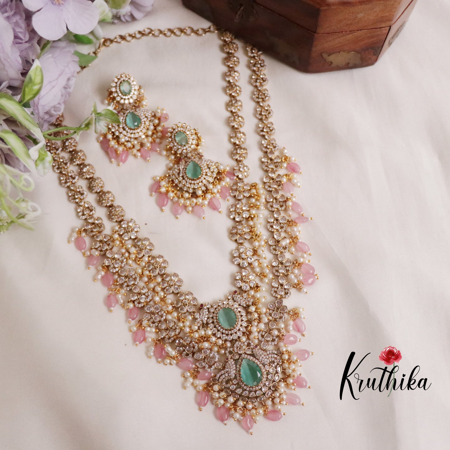 Beautiful AD Peacock Two Layer Victorian Haaram LH1799 (Available in 3 Colours)