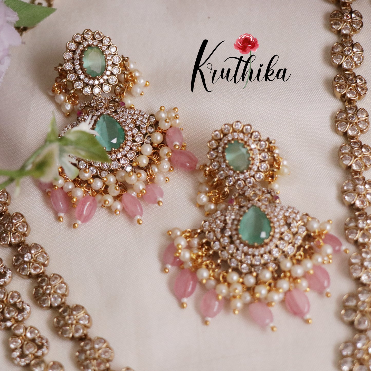 Beautiful AD Peacock Two Layer Victorian Haaram LH1799 (Available in 3 Colours)