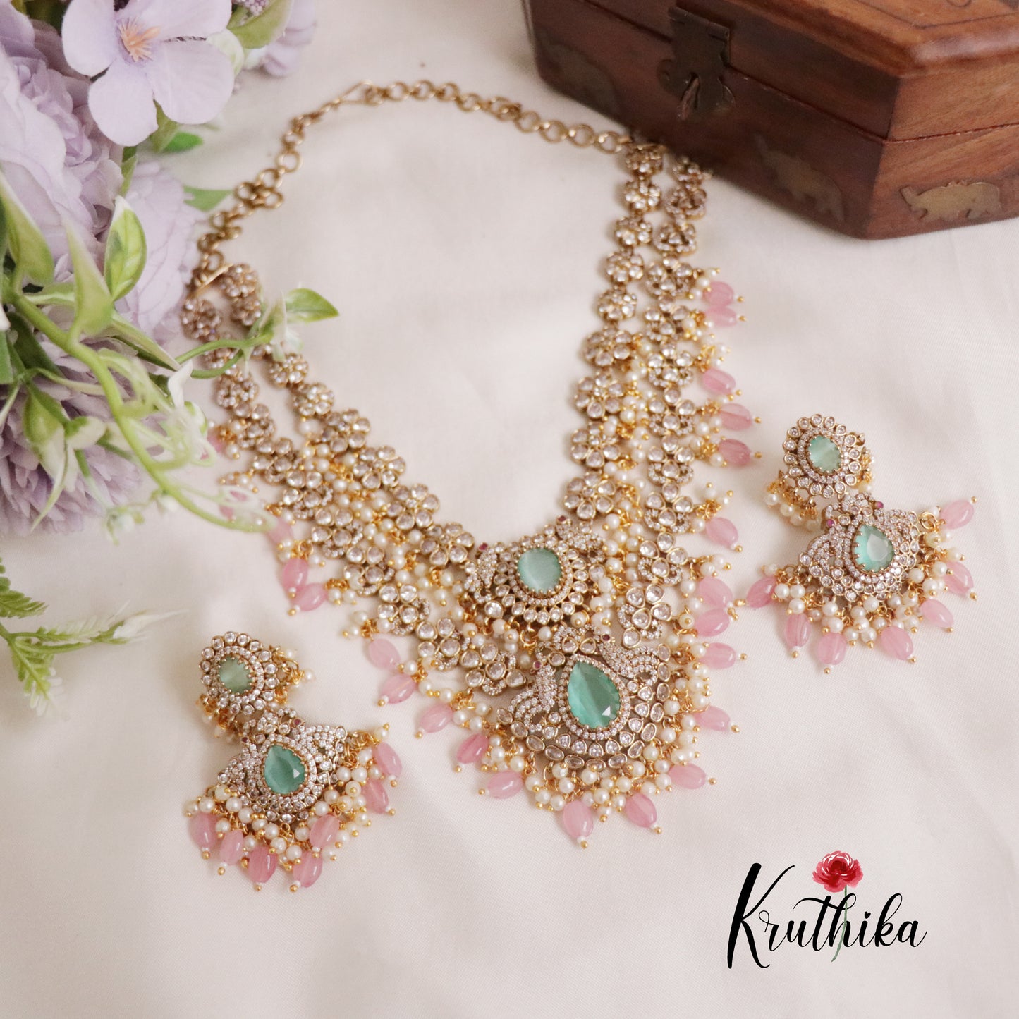 Beautiful AD Peacock Two Layer Victorian Necklace NC1482 (Available in 3 Colours)