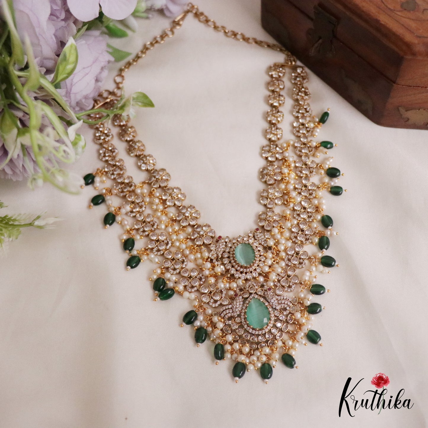 Beautiful AD Peacock Two Layer Victorian Necklace NC1482 (Available in 3 Colours)