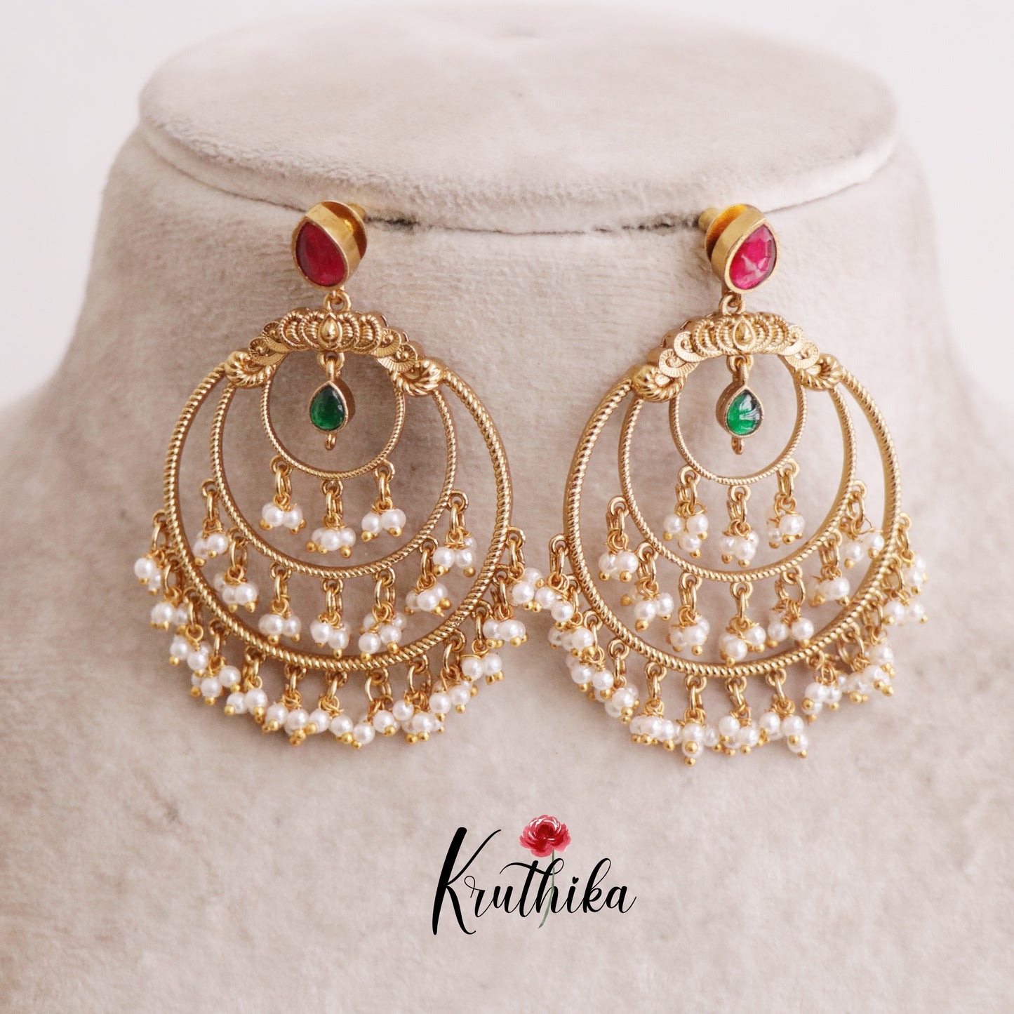 Trendy Pearl Cascade Chandbali Earring E462 (Available in 4 Colours)