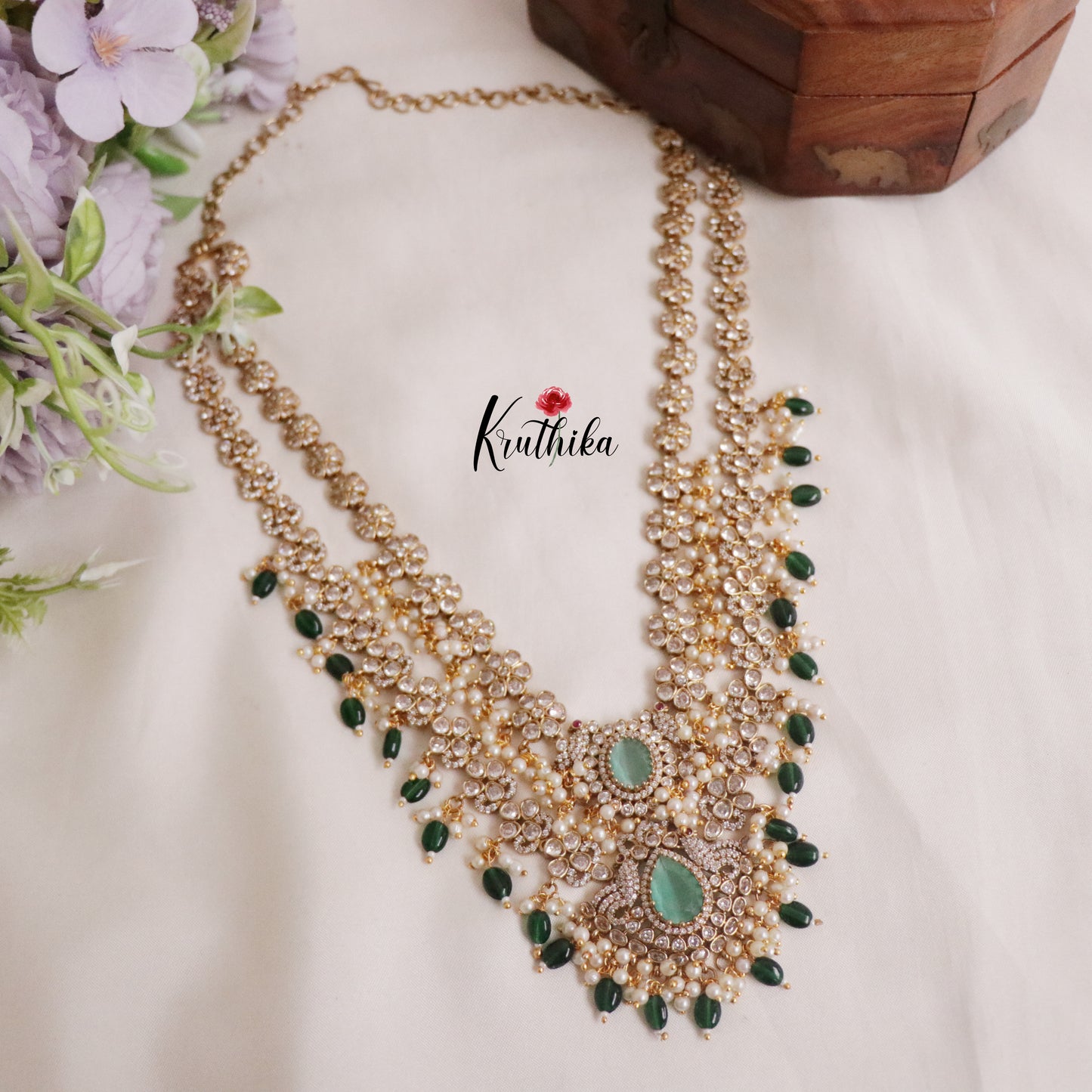 Beautiful AD Peacock Two Layer Victorian Haaram LH1799 (Available in 3 Colours)