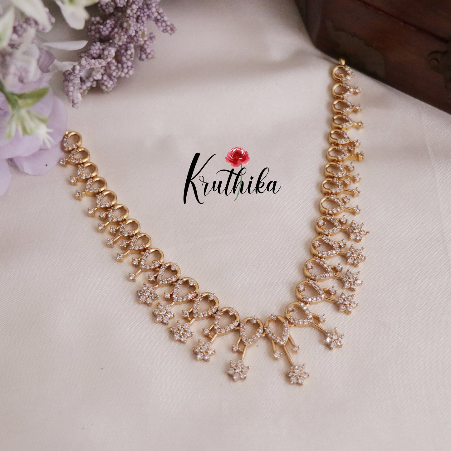 Sparkling CZ Floral Teardrop Motifs Necklace NC2616