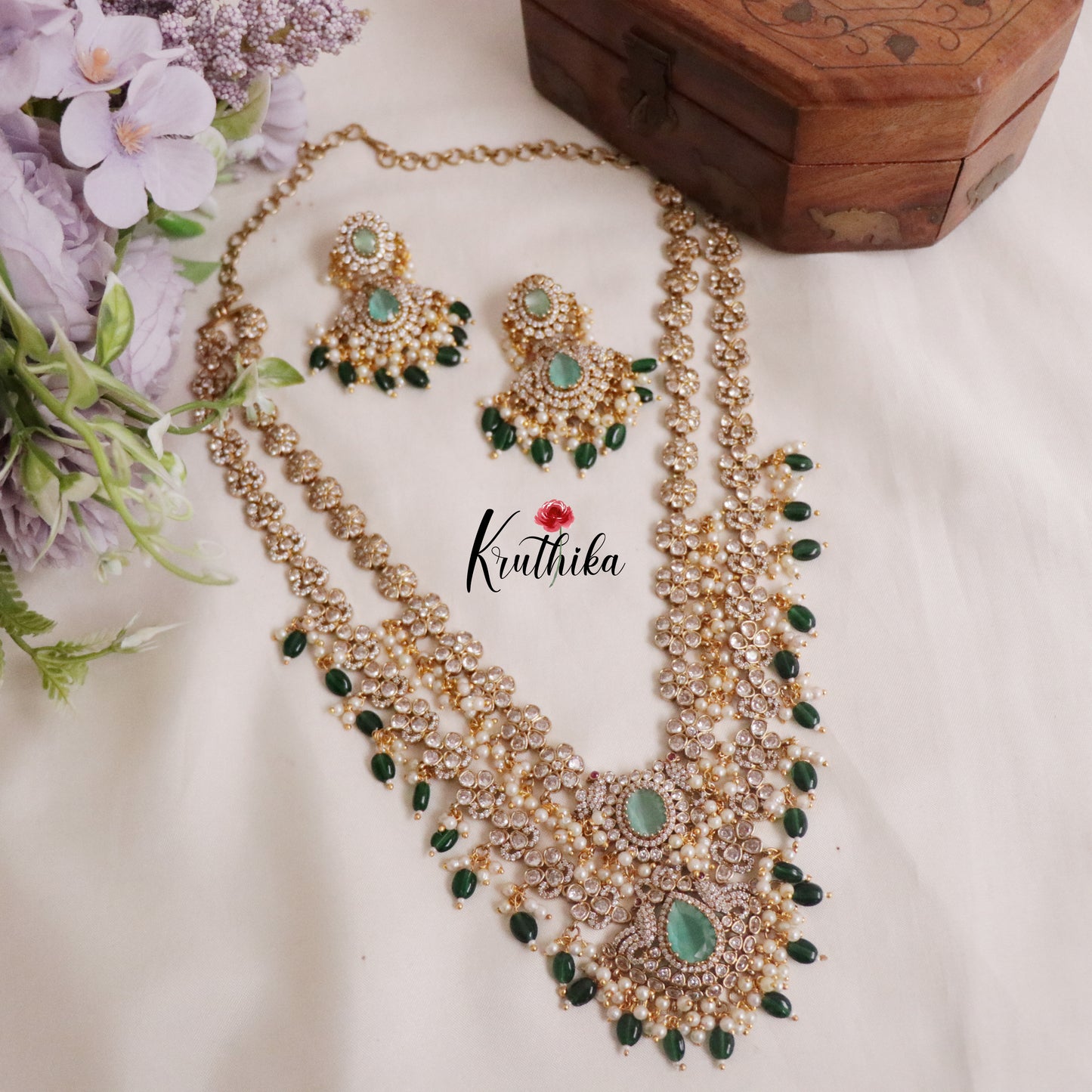 Beautiful AD Peacock Two Layer Victorian Haaram LH1799 (Available in 3 Colours)